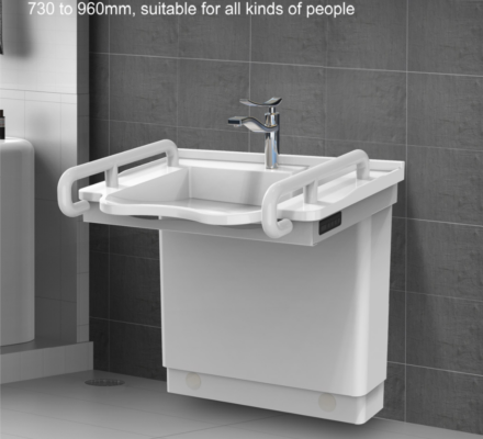 Wheelchair Accessible Powered Lifting Sink With Built In Mirror